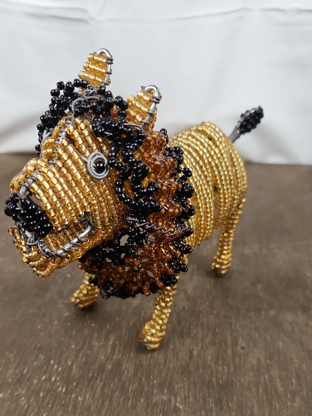 Handcrafted Beaded Lion Accent in Gold and Black